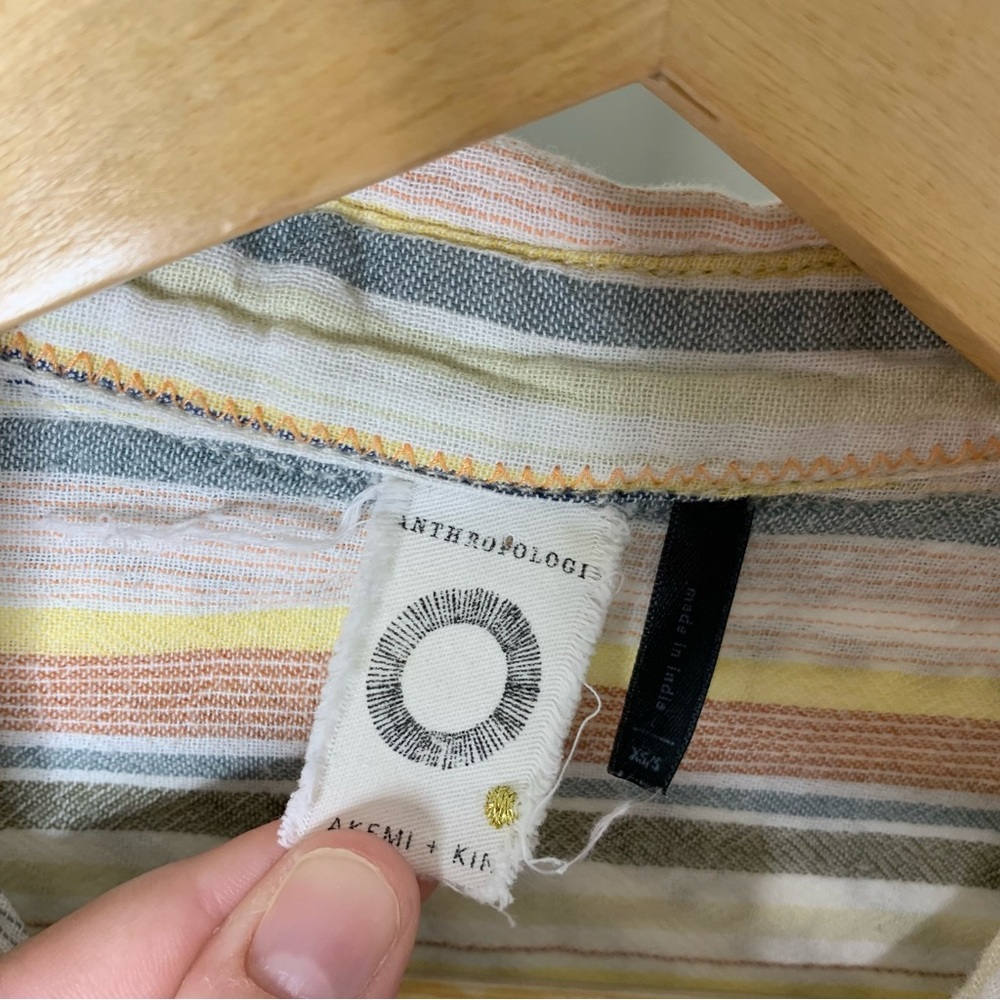 Anthropologie Multicolor Yarn-Dyed Striped Button Down Shirt Size XS/S - Picture 4 of 7